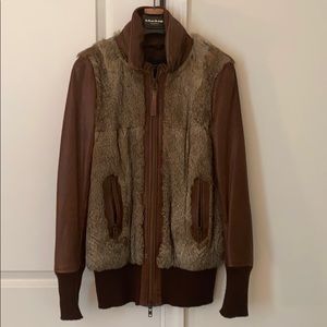 MACKAGE Leather Jacket Rabbit Fur Hooded